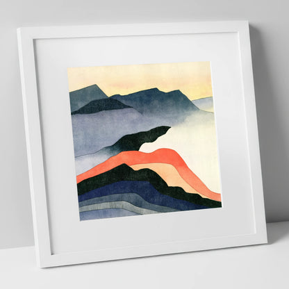 Terracotta Layered Summit View lake district fell art print in white frame