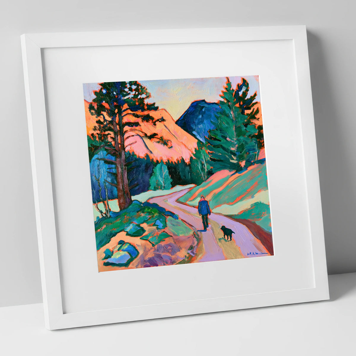 Vibrant Dog Walk at Threlkeld gifts for dog walkers art print in white frame