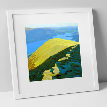 Sunlit Ridge from Heron Pike lake district fell art print in white frame