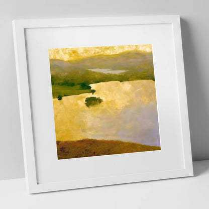 Grasmere Lake in Golden Light lake district lake art print in white frame