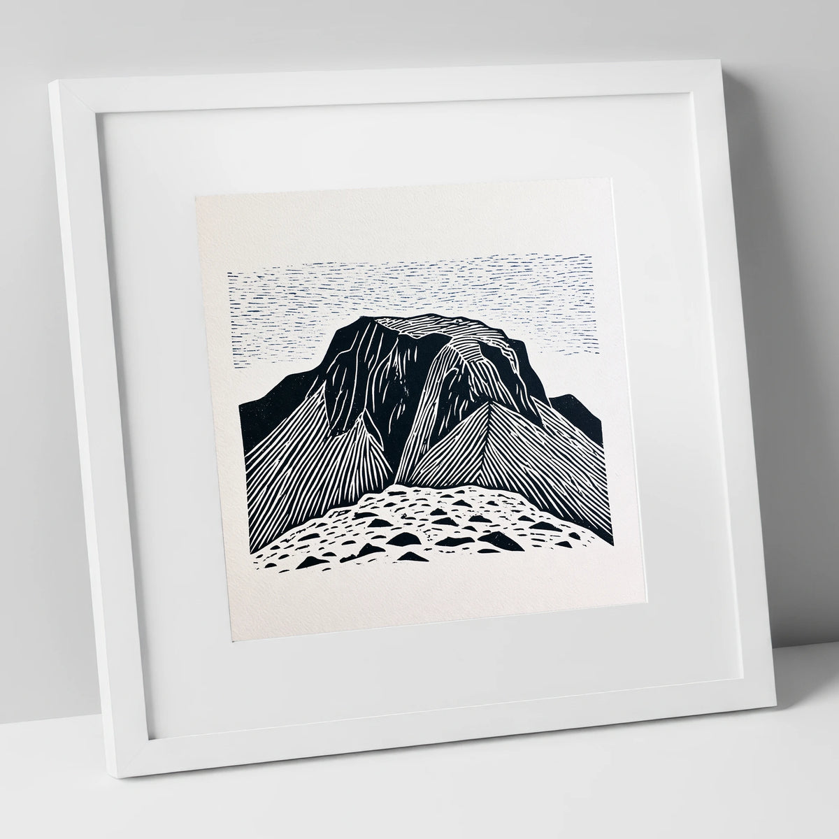 Great Gable Monochrome Graphic lake district fell art print in white frame