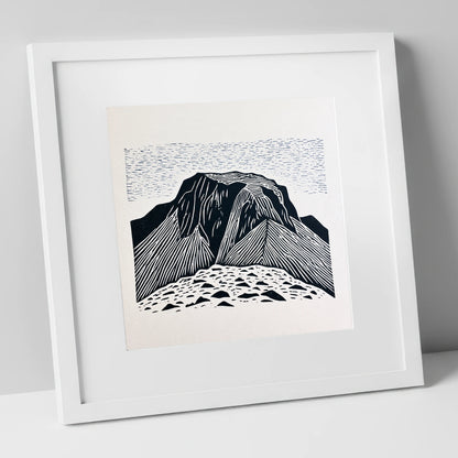 Great Gable Monochrome Graphic lake district fell art print in white frame
