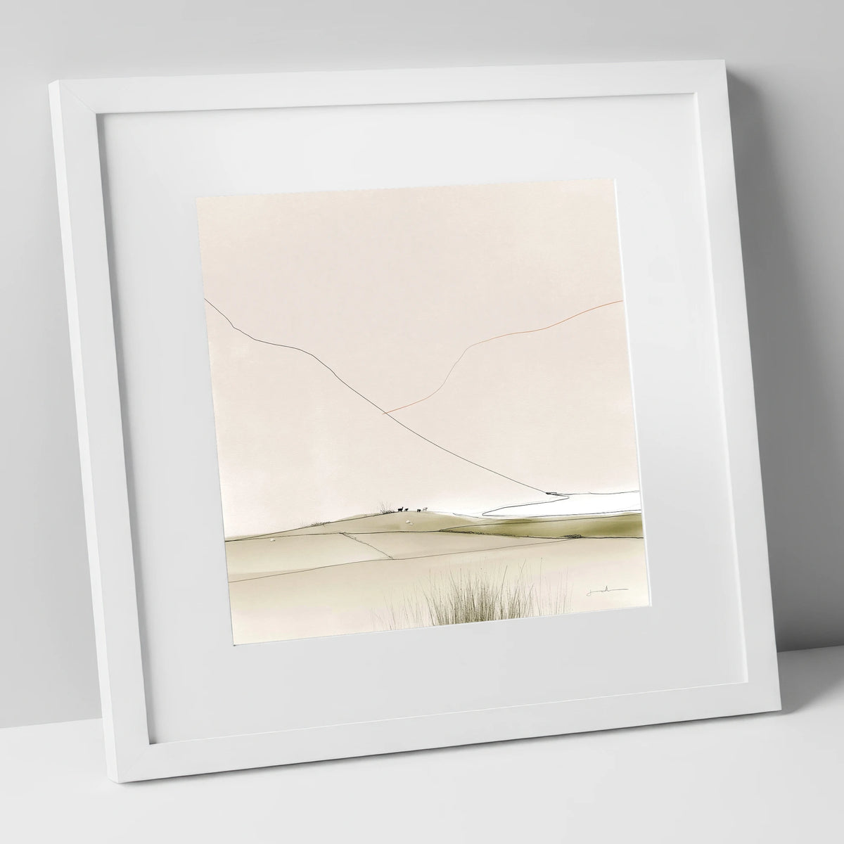 Minimalist Patchwork Fields in a Dale lake district valley art print in white frame