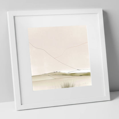 Minimalist Patchwork Fields in a Dale lake district valley art print in white frame