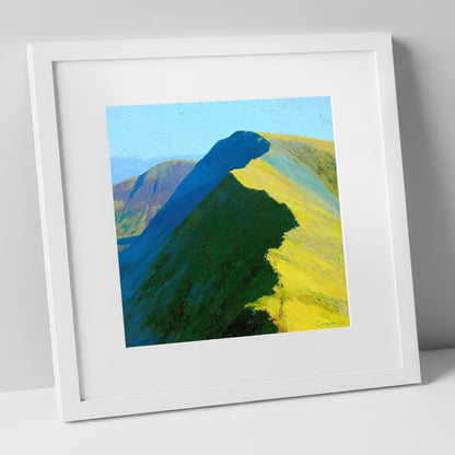 Whiteless Pike Sunlit Steep Ridge lake district fell art print in white frame