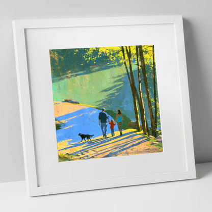 Sunlit Aira Force Dog Walk gifts for dog walkers art print in white frame