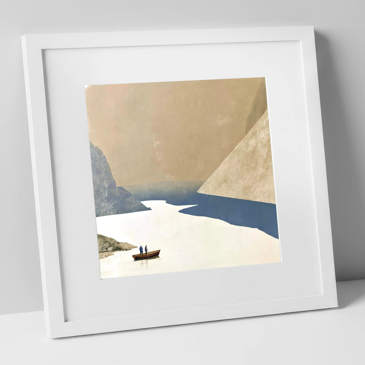 Rowing beneath the Steep Screes lake district lake art print in white frame