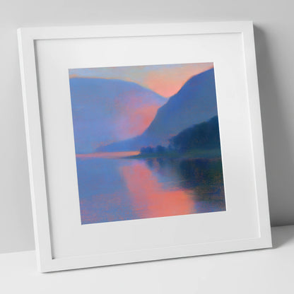 Twilight Lake and Indigo Fells lake district lake art print in white frame