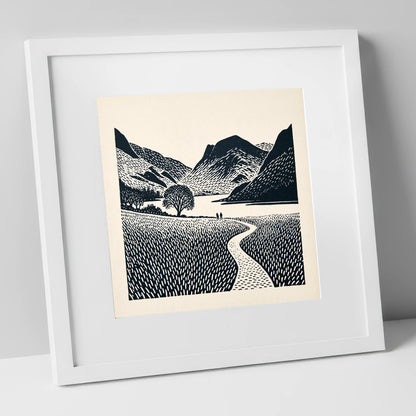 Winding Path at Buttermere lake district lake art print in white frame