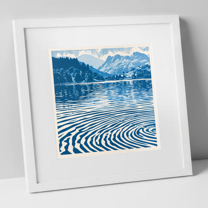 Cobalt Blue Lake at Dawn lake district lake art print in white frame