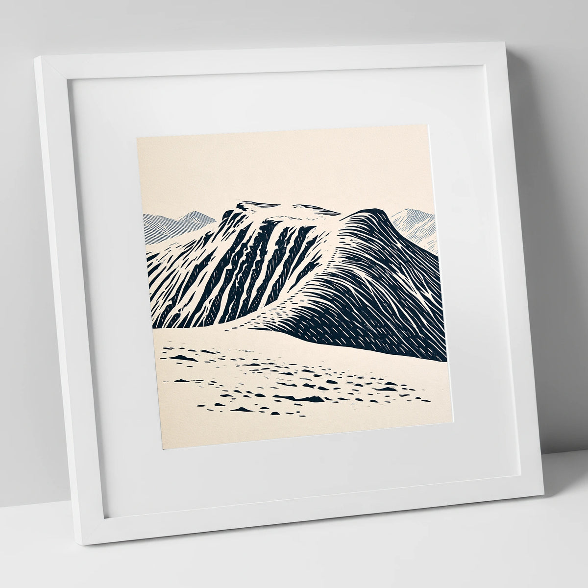 Helvellyn Ridge in Deep Navy lake district fell art print in white frame