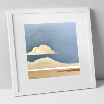 Isolated Farmhouse Beneath Blue Fells lake district sky art print in white frame
