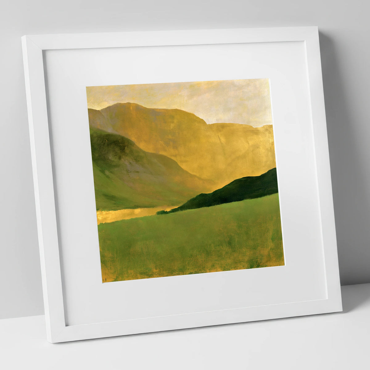 Golden Fells And Green Valley lake district valley art print in white frame