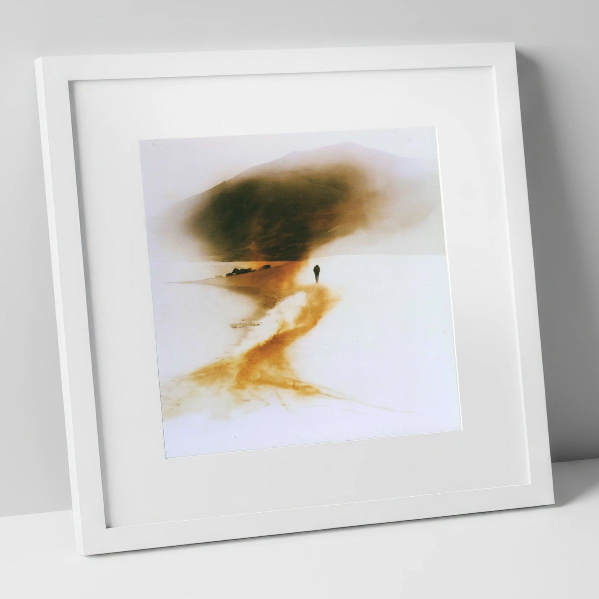 Lone Hiker on Golden Trail lake district walking art print in white frame