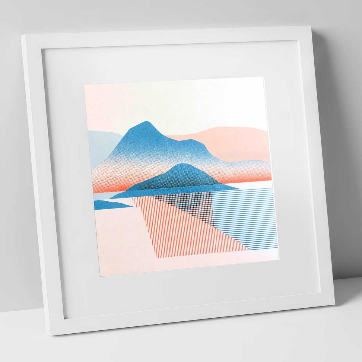 Graphic Catbells In Blue And Coral lake district fell art print in white frame