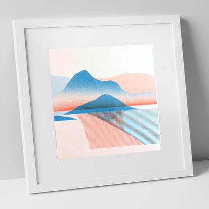 Graphic Catbells In Blue And Coral lake district fell art print in white frame