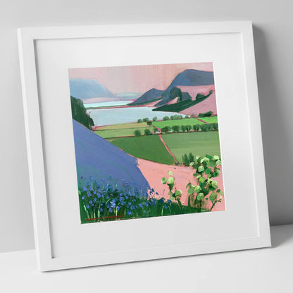 Pastel Crummock Water From Rannerdale lake district lake art print in white frame
