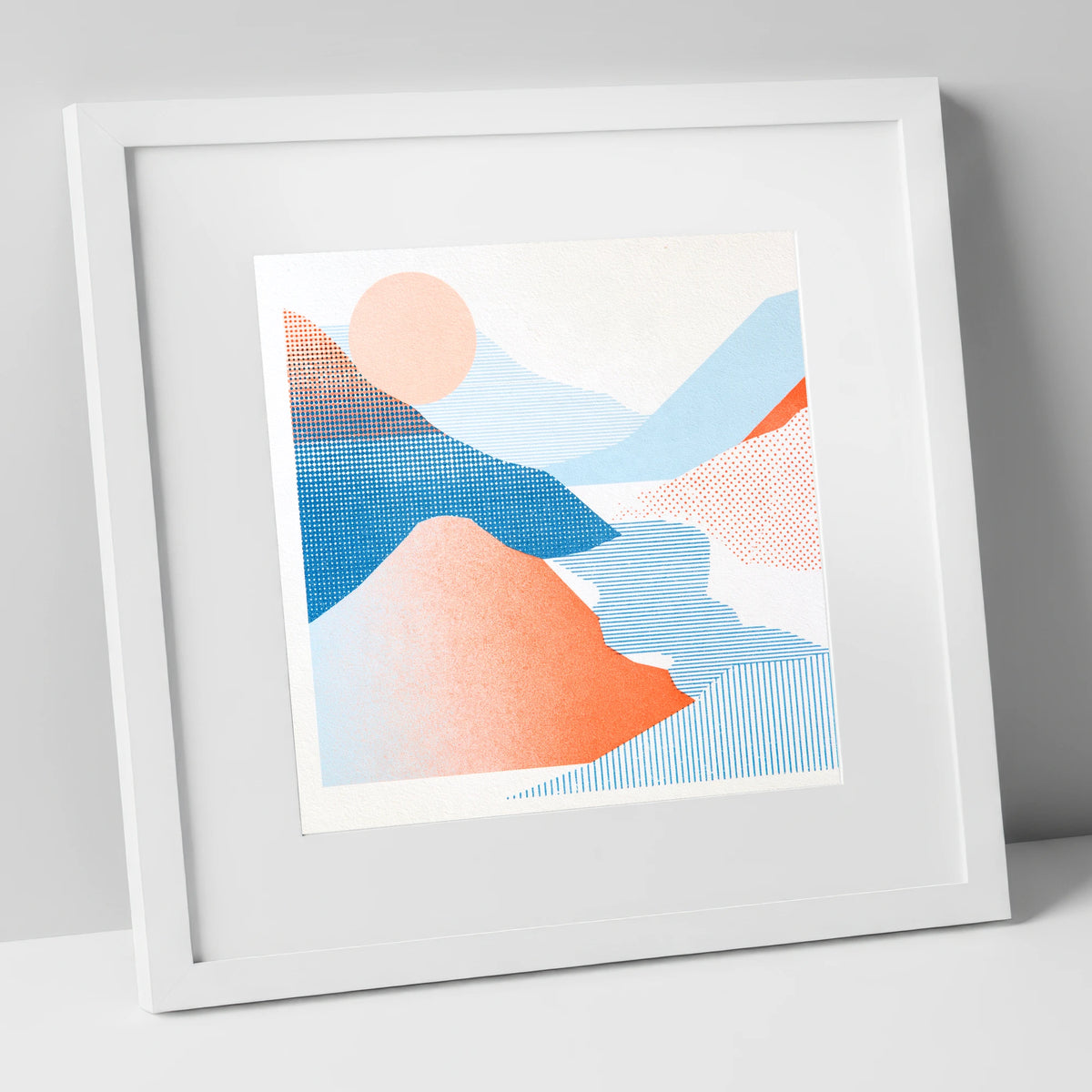 Graphic Eskdale Valley in Coral lake district valley art print in white frame