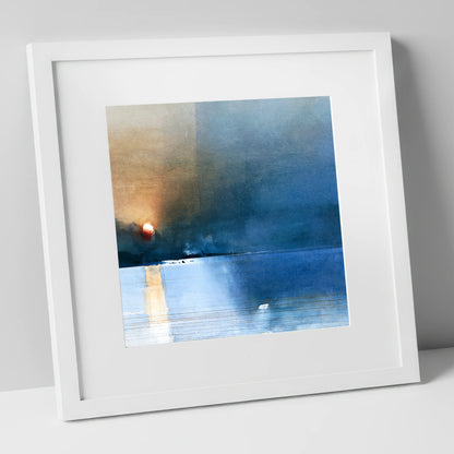 Indigo Sunset Over Lake Waters lake district lake art print in white frame