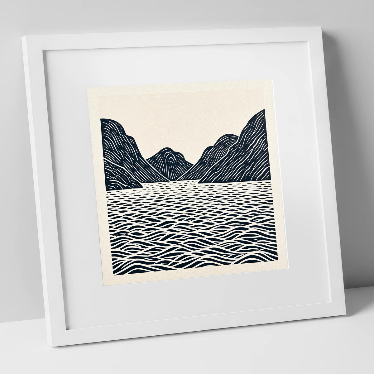 Dark Fells over Wastwater lake district lake art print in white frame
