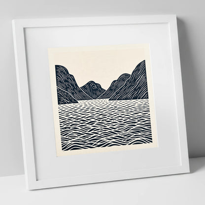 Dark Fells over Wastwater lake district lake art print in white frame