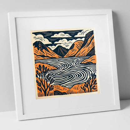 Wasdale Valley in Terracotta lake district valley art print in white frame