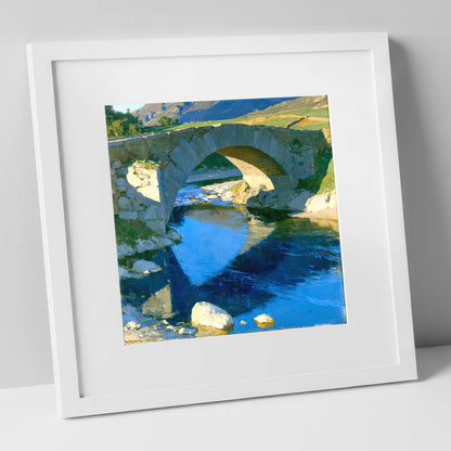 Stone Bridge over Blue Beck lake district waterfall art print in white frame