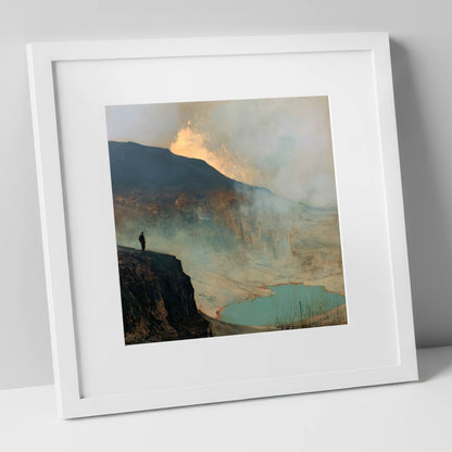Helvellyn Walker in Golden Mist lake district fell art print in white frame