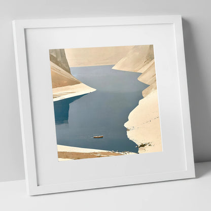 Lone Boat on Deep Blue Lake lake district lake art print in white frame