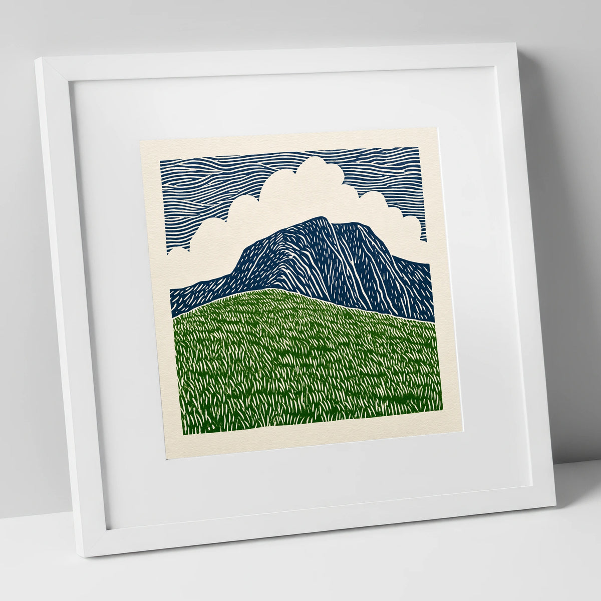 Helvellyn in Bold Graphic Lines lake district fell art print in white frame