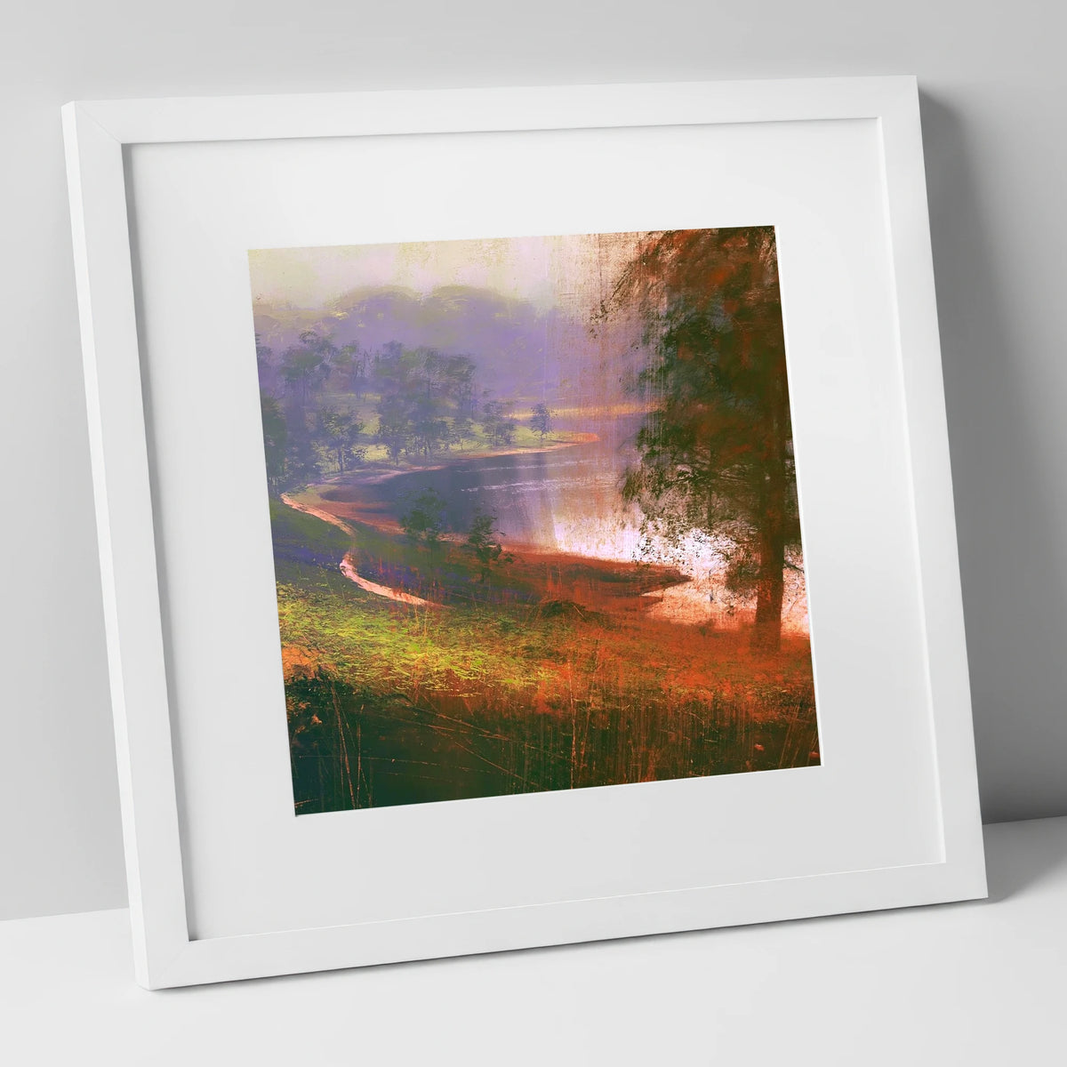 Tarn Hows in Violet Mist lake district lake art print in white frame