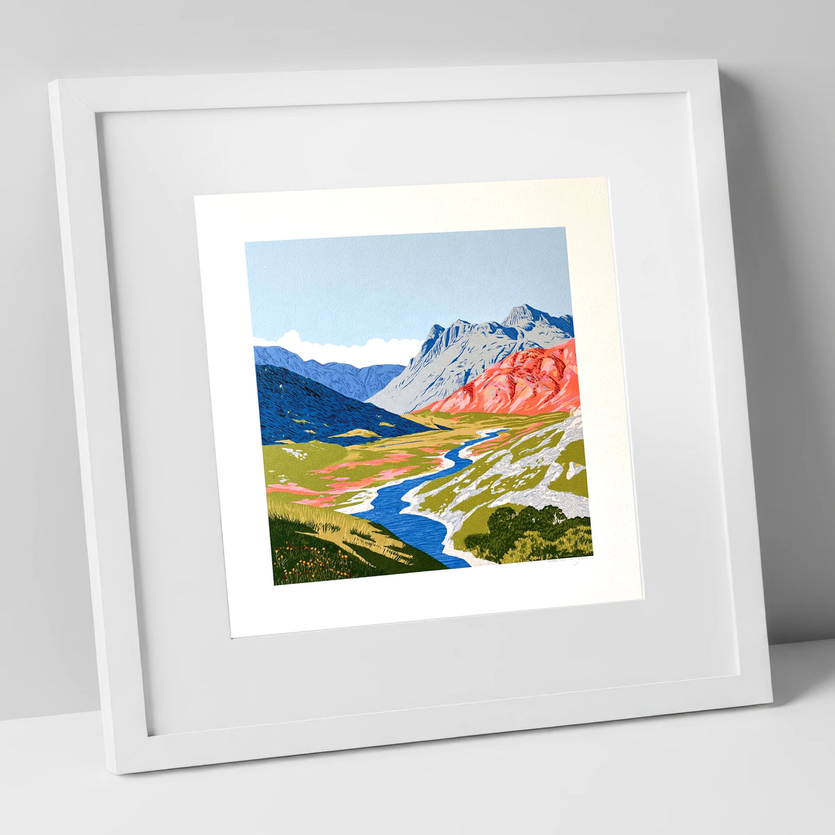 Coral Fells Of Great Langdale lake district valley art print in white frame