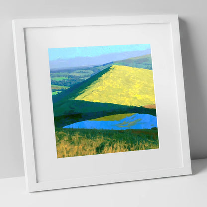 Bright Sunlight on Longlands Fell lake district fell art print in white frame