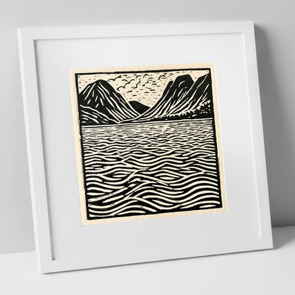 Bold Fells Over Dawn Waters lake district lake art print in white frame
