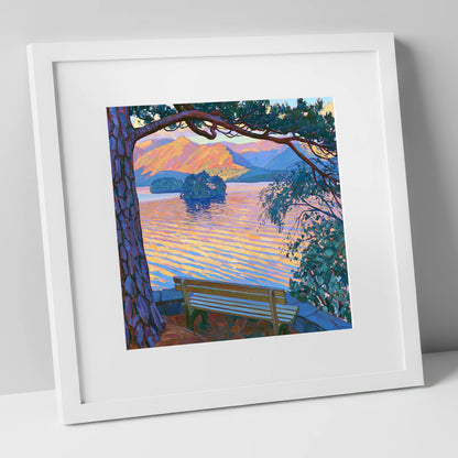 Vibrant Derwentwater From Friar's Crag lake district village art print in white frame