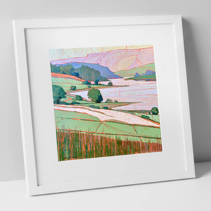 Vibrant Lake And Pastel Fells lake district lake art print in white frame