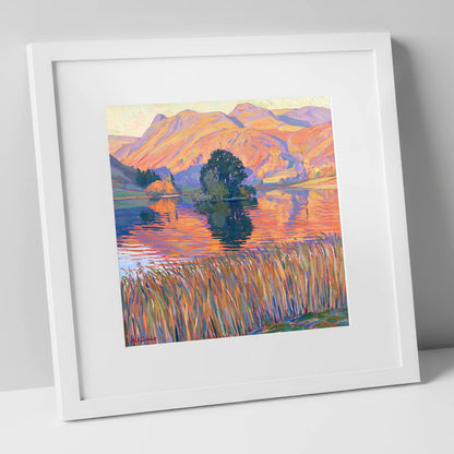 Vibrant Grasmere Island and Fells grasmere wall art art print in white frame