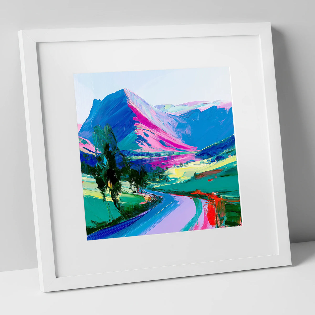 Vivid Magenta Lake District Fells lake district fell art print in white frame