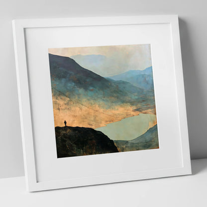 Westmorland Cairn Silhouette Over Wasdale lake district fell art print in white frame