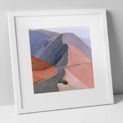 Winding Mountain Pass in Pastel lake district valley art print in white frame