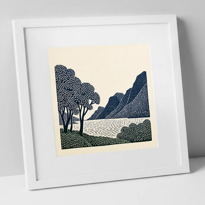 Navy Fells at Crummock Water lake district lake art print in white frame