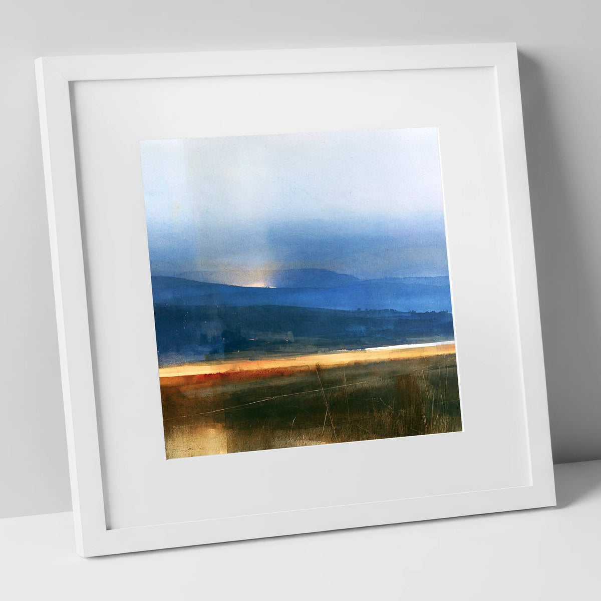 Evening Sun on Indigo Fells lake district sky art print in white frame