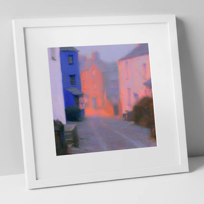 Twilight Haze Over Village Street lake district village art print in white frame