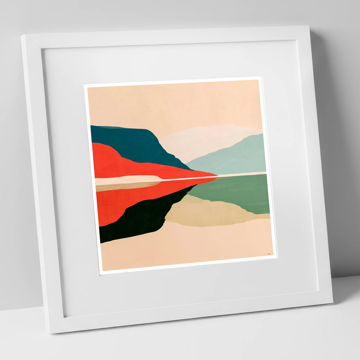 Contemporary Calm Lake Reflections lake district lake art print in white frame