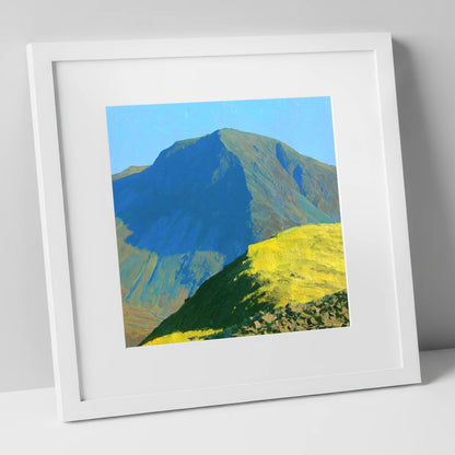 Sunlit Ridge Below Kirk Fell lake district fell art print in white frame