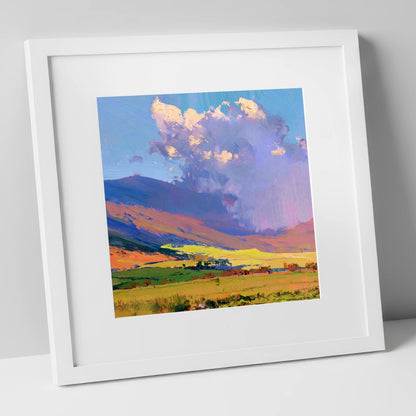 Vivid Fells Under Passing Shower lake district fell art print in white frame