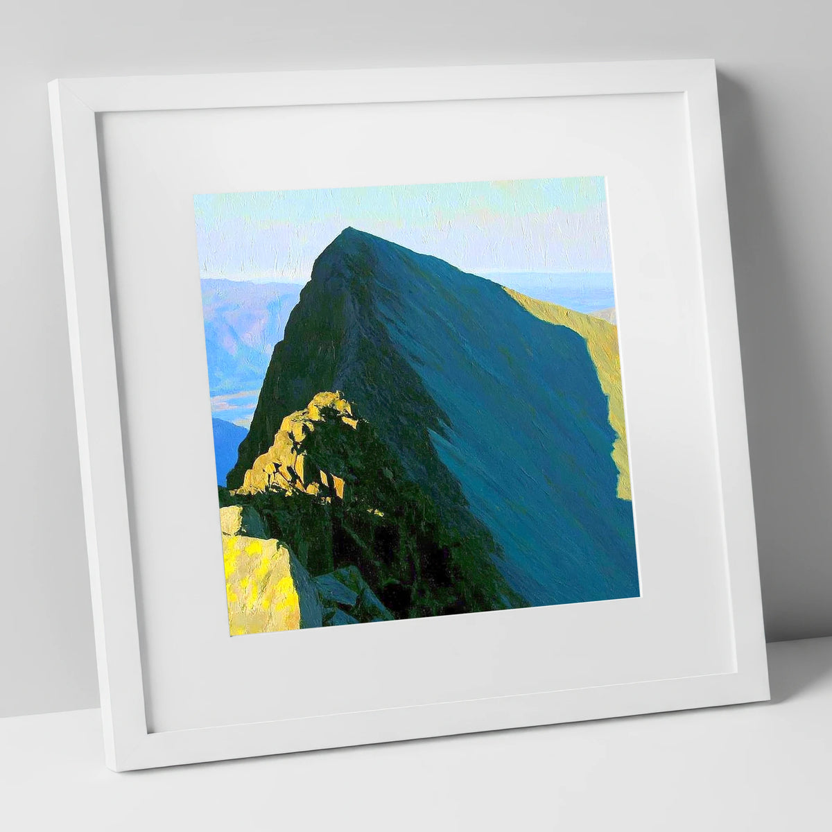 Steeple Peak in Dramatic Light lake district fell art print in white frame