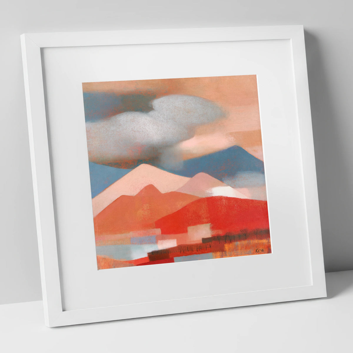 Terracotta Fells Beneath Storm Clouds lake district sky art print in white frame
