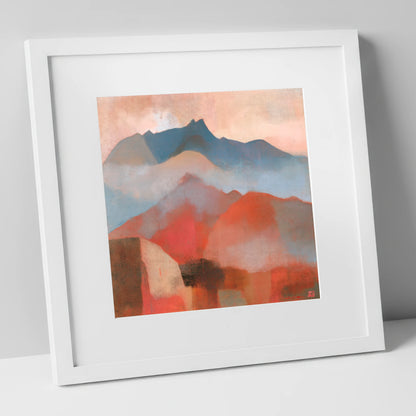 Terracotta and Slate Mountain Ridge lake district fell art print in white frame