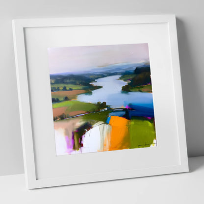 Vibrant Ullswater from Pooley Bridge lake district village art print in white frame